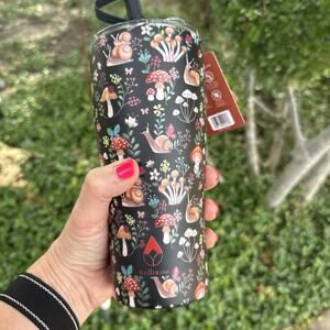 FALL MUSHROOMS SNAILS & FAWNA 20oz Steel Travel Tumbler & Straw w/ Cap Black NEW